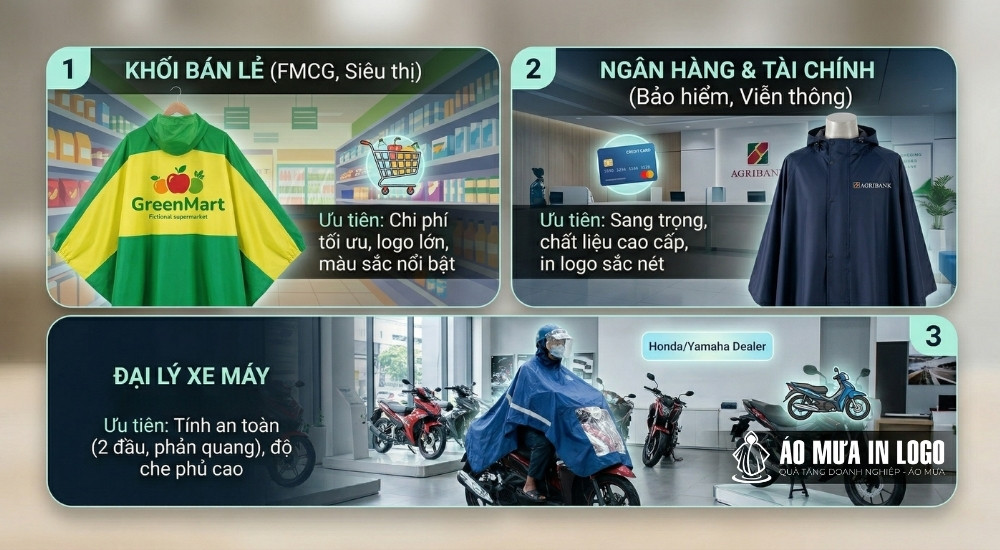 Áo mưa in logo quà tặng theo từng ngành hàng