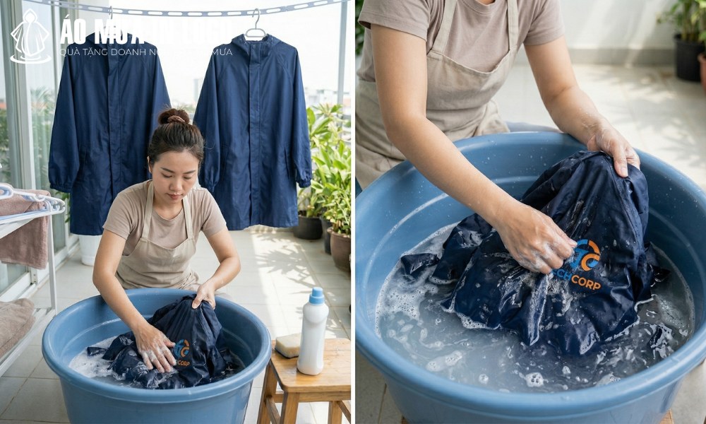 Các giặt áo mưa in logo