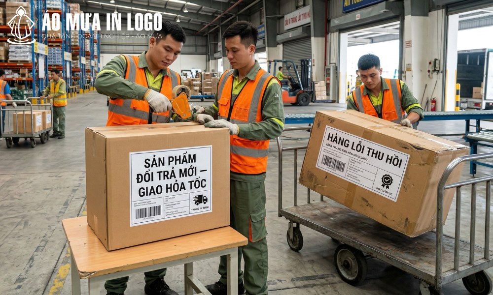 Đổi trả đơn hàng áo mưa in logo