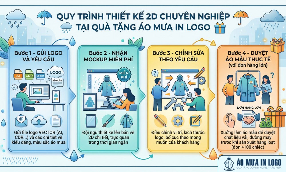 Quy trình thiết kế demo logo trên quà tặng áo mưa