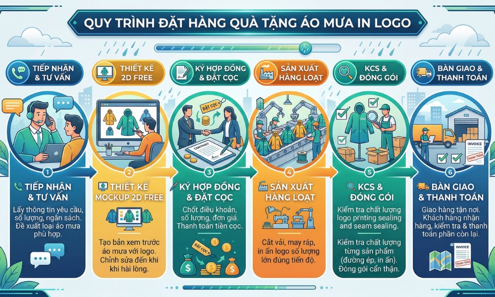Quy trình đặt hàng áo mưa in logo quà tặng số lượng lớn