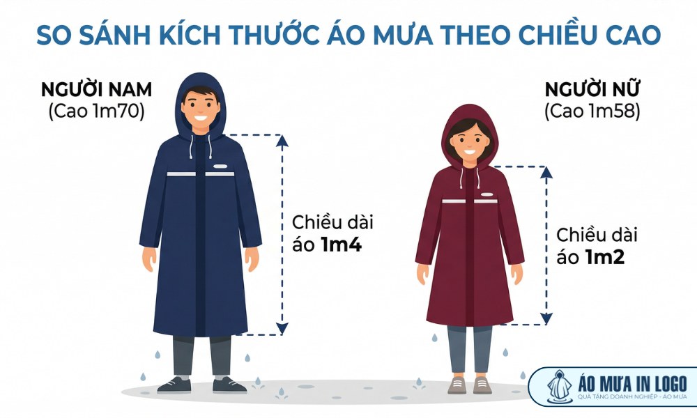 Kích thước áo mưa quà tặng in logo