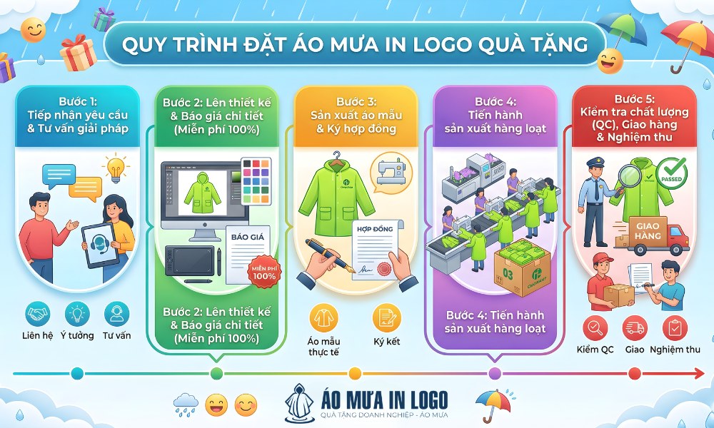 5 bước đặt áo mưa in logo quà tặng