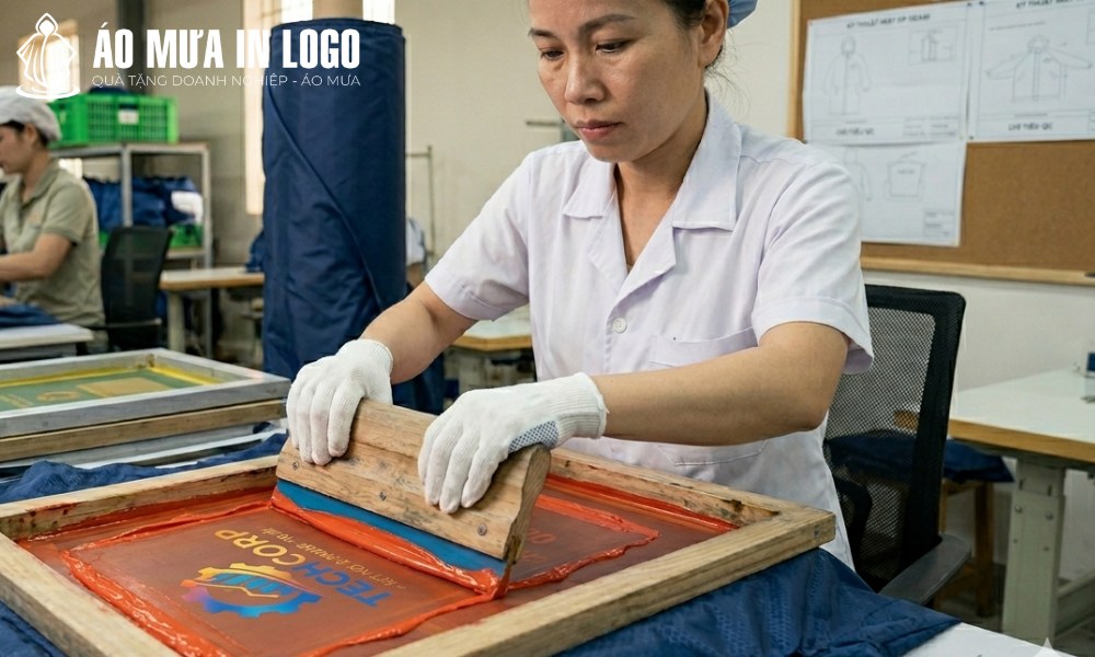 Công nghệ In Lụa (In lưới) trên áo mưa