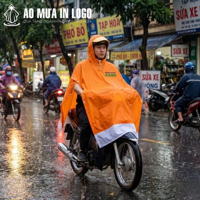 Hình ảnh thực tế người dùng mặc áo mưa AM-CC14 lái xe máy trên đường phố Hà Nội vào một ngày mưa phùn