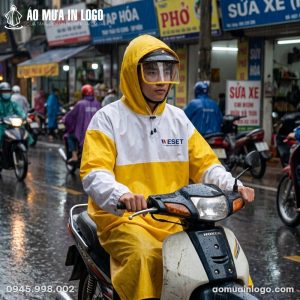 Áo mưa cài cạnh trắng vàng