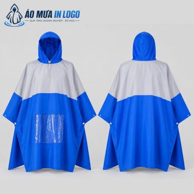 Hình ảnh studio mô tả chi tiết cả hai mặt trước và sau của áo mưa AM-CD08 trên nền xám trung tính
