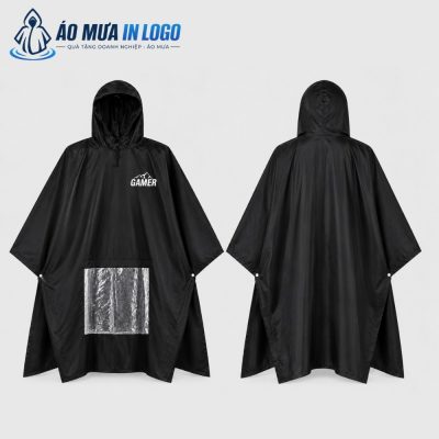 Kiểu dáng mặt trước và mặt sau của áo mưa cánh dơi AM-CD10 màu đen tối giản