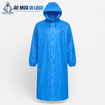 Mặt trước áo mưa măng tô AM-MT01 với hệ thống nút bấm và khóa kéo kết hợp