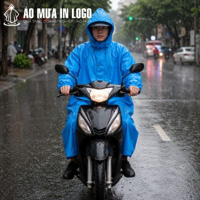 Người trẻ công sở thoải mái lái xe máy an toàn dưới trời mưa lớn