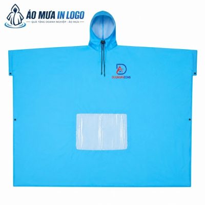 Áo mưa poncho AM-PC02 màu xanh dương phối ô kính trong suốt mặt trước