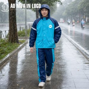 Người mặc đi bộ trên vỉa hè ẩm ướt chứng minh khả năng che chắn gió nước tốt