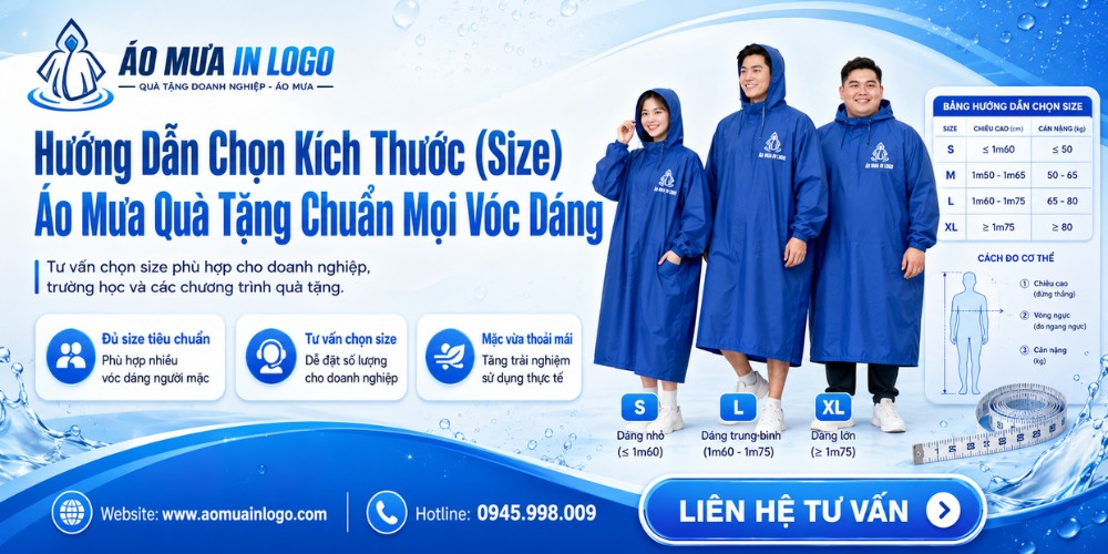 Kích thước áo mưa quà tặng in logo tiêu chuẩn