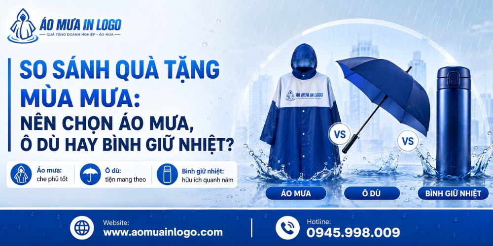 So sánh áo mưa, ô dù, bình giữ nhiệt làm quà tặng mùa mưa