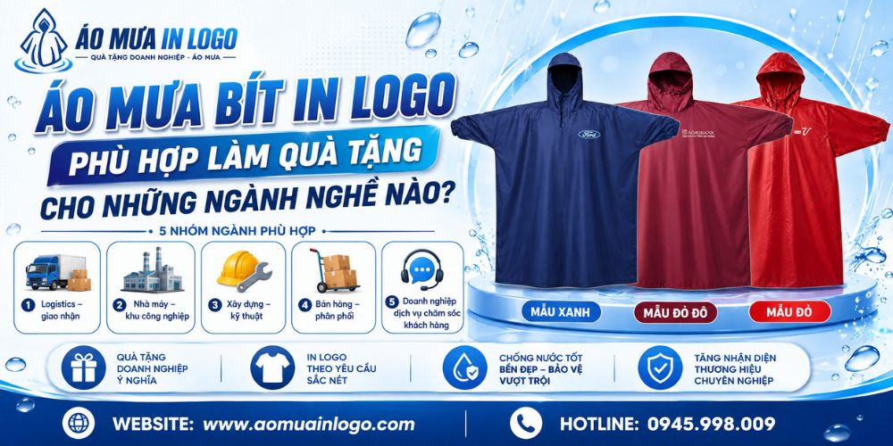 Áo mưa bít in logo làm quà tặng cho các ngành nghề