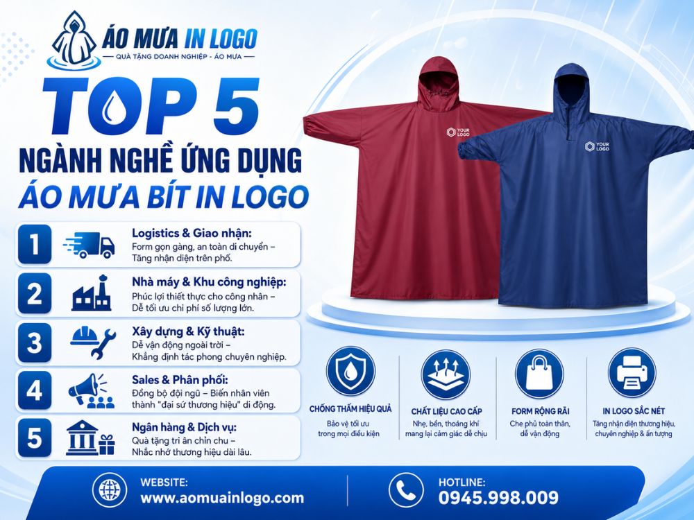 Áo mưa bít in logo làm quà tặng cho các ngành nghề