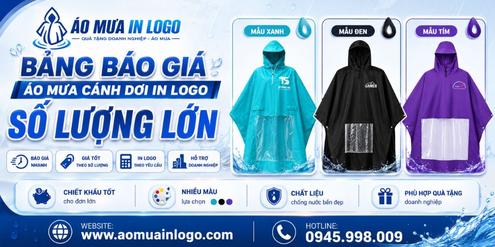 Bảng báo giá áo mưa cánh dơi in logo