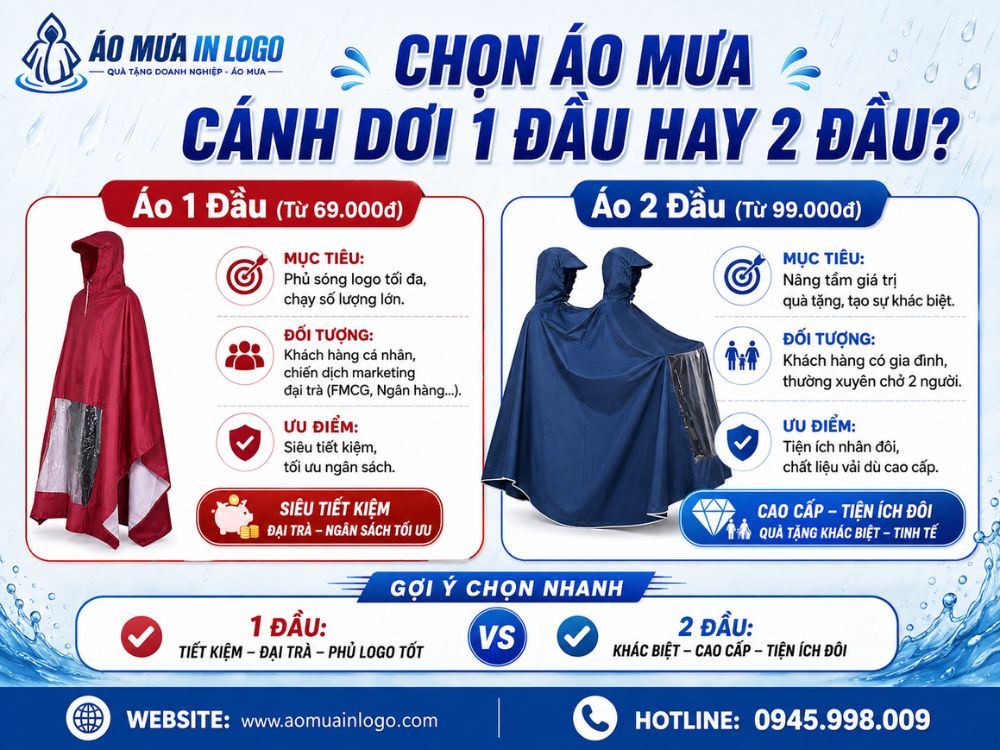 Chọn áo mưa cánh dơi 1 đầu hay 2 đầu