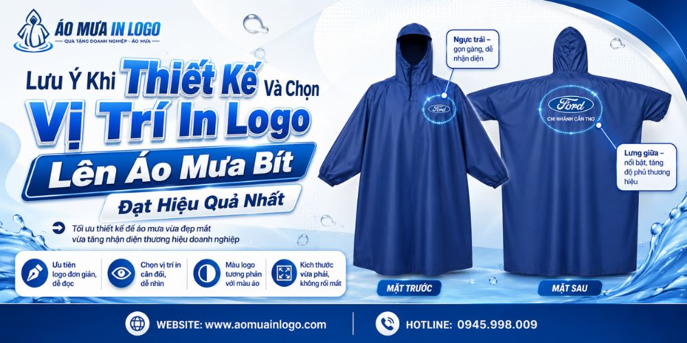 Thiết kế và vị trí in logo trên áo mưa bít quà tặng